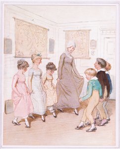 Miss Phoebe is giving a dancing lesson to half a dozen pupils, and is doing her very best